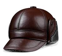 JIARY Mütze Herren,Wintermütze aus Leder mit Ohrenklappenfür,Leder Fliegermützen Mit Ohrenschutz Winter Mützen Warm Kappe,Brown b,L