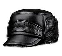 JIARY Mütze Herren,Wintermütze aus Leder mit Ohrenklappenfür,Leder Fliegermützen Mit Ohrenschutz Winter Mützen Warm Kappe,Black a,XL
