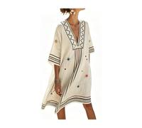 JIARY Strandkleid Damen Mit Tiefem V-Ausschnitt, Sommerkleid Damen, T-Shirt Boho Kleid,Locker, Halblange Ärmel, Ethnisches Muster,Für Urlaub Und Strand,Hawaiianischer,Kreuzfahrt,C,XL
