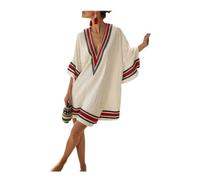 JIARY Strandkleid Damen Mit Tiefem V-Ausschnitt, Sommerkleid Damen, T-Shirt Boho Kleid,Locker, Halblange Ärmel, Ethnisches Muster,Für Urlaub Und Strand,Hawaiianischer,Kreuzfahrt,D,S
