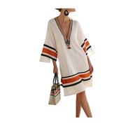 JIARY Strandkleid Damen Mit Tiefem V-Ausschnitt, Sommerkleid Damen, T-Shirt Boho Kleid,Locker, Halblange Ärmel, Ethnisches Muster,Für Urlaub Und Strand,Hawaiianischer,Kreuzfahrt,B,3XL