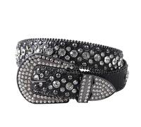 JIARY Strass Nietengürtel Für Damen, Western Ledergürtel Für Cowgirl Vintage Bling Gürtel Für Jeans Hosen Kleid, Diamant Gürtel Damen,Black c,110CM/43.3''