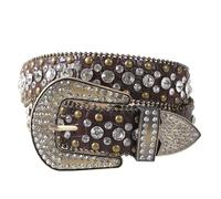 JIARY Strass Nietengürtel Für Damen, Western Ledergürtel Für Cowgirl Vintage Bling Gürtel Für Jeans Hosen Kleid, Diamant Gürtel Damen,Braun,100CM/39.4''