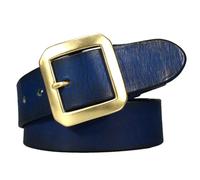 JIARY Taillengürtel Damen Blau Breiter, Gürtel Damen Lässiger Cowboy Leder Verstellbarer Echtledergürtel Vintage mit Dornschließegürtel aus Messing, 3.8CM,Blau,110CM/43.3''