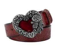 JIARY Taillengürtel Damen, Cowboy Western Herren-Gürtel, Cowboy-Ledergürtel mit Herz-Rosen-Schnalle geprägter gravierter Gürtel,Reddish brown,100CM/39.4''