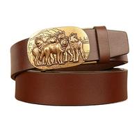 JIARY Western Gürtel Herren,Westerngürtel Für Cowboy-Herren, Ledergürtel Mit Wolfskopf-Metallschnalle,Brown b,125CM/49.2''