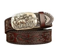 JIARY Western gürtel Herren,Westerngürtel für Cowboy-Herren, Ledergürtel mit Wolfskopf-Metallschnalle,Brown a,115cm/45.2''