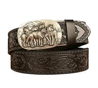 JIARY Western gürtel Herren,Westerngürtel für Cowboy-Herren, Ledergürtel mit Wolfskopf-Metallschnalle,Black b,115cm/45.2''