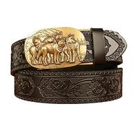 JIARY Western gürtel Herren,Westerngürtel für Cowboy-Herren, Ledergürtel mit Wolfskopf-Metallschnalle,Black a,120cm/47.2''