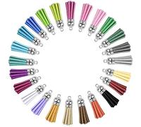 Jieddey Schlüsselanhänger Quaste,30er Pack Quasten Anhänger Quasten mit Silberkappe Leder Quaste für die Schmuckherstellung DIY Charms Schlüsselanhänger Zubehör Kunsthandwerk 38mm