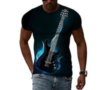 JIEDEDIAM Blu-ray-Gitarre, 3D-Druck, Unisex, modisches T-Shirt, lustiges, kurzärmliges, lässiges Oberteil mit Rundhalsausschnitt