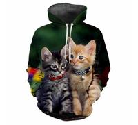 JIEDEDIAM Süßes Paar Tier Katze Herren Kapuzenpullover Lässiges 3D-gedrucktes Langarm-Sweatshirt Pullover Kapuzen-Sweatshirt-Oberteil