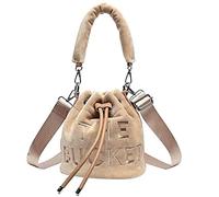 JieFrJc Eimertaschen für Damen, Mini-Eimer-Geldbörsen, Hobo-Tasche, Kordelzug-Umhängetaschen, weiche Plüsch-Schulter-Handtaschen, Khaki