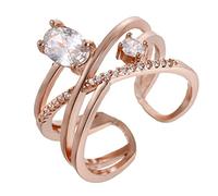 jieGorge Böhmische Ringe Silber Retro Mehrschichtiger Kreuz Diamantring Strassring Eleganter Kreuzring Verstellbare Öffnung für Frauen Mädchen (Rose Gold, One Size)