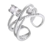 jieGorge Böhmische Ringe Silber Retro Mehrschichtiger Kreuz Diamantring Strassring Eleganter Kreuzring Verstellbare Öffnung für Frauen Mädchen (Silver, One Size)