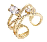 jieGorge Böhmische Ringe Silber Retro Mehrschichtiger Kreuz Diamantring Strassring Eleganter Kreuzring Verstellbare Öffnung für Frauen Mädchen (Gold, One Size)