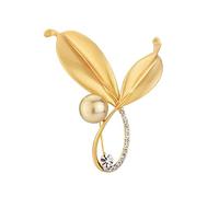 jieGorge Brosche Weihnachten Pearl Leaf Brosche Damen Corsage Atmosphere Anti Light Pin mit Zubehör Brosche Weihnachten (Gold, One Size)
