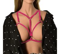 jieGorge Damen BH Ohne BüGel Sexy Black Harness Body Dress Chain Special Strap Unterwäsche BH Steel Tube Dancers S0046 Dessous Größe 34 (Hot Pink, One Size)
