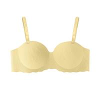jieGorge Durchsichtige BH TräGer Damen-BH, Geraffter, atmungsaktiver, bequemer, hautfreundlicher, weicher Unterwäsche-BH Reif Modischer, Einfarbiger, Sexy Push-Up-BH Aus Spitze (Yellow, 32)