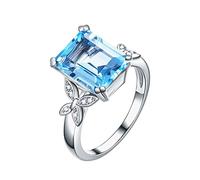 jieGorge Größe 4 Ringe Luxuriöses Aquamarin-Zirkon-Quadrat-Ring-Verlobungsring-Armband Modekreativer, Leichter, Verstellbarer Persönlichkeitsring für Damen (Sky Blue, 9)