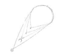jieGorge Halskette mit Gravur Anhänger Mond Personalisierte mehrschichtige Halskette Scheibe Damenschmuck Halsketten Anhänger Bulk~Halsketten (Silver, One Size)