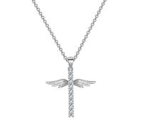 jieGorge Halskette mit Zirkonia für Frauen Kette Schutzengel Liebe Anhänger Flügel Schmuck Geschenke Halskette Frauen Kreuz Halsketten Anhänger Kurze Halsketten für Frauen (Silver, One Size)