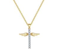 jieGorge Halskette mit Zirkonia für Frauen Kette Schutzengel Liebe Anhänger Flügel Schmuck Geschenke Halskette Frauen Kreuz Halsketten Anhänger Kurze Halsketten für Frauen (Gold, One Size)