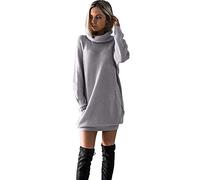 jieGorge Herbstkleid für Damen, langärmelig, Rollkragen, Strickkleid, Rollkragen, Pullover-Kleid, Damen, Mini, elegante Kleider Gr. 48, grau