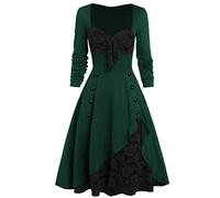 jieGorge Kleid Party Frauen, Frauen Plus Size Partykleid Blumen Spitze Einsatz Mock Button Bowknot Vintage Kleid Kleider Frauen Elegant Gr. 52, grün