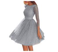 jieGorge Kleider für Frauen UK Elegant, Frauen Sling Cross Hochzeit O-Neck Elegant Party Abend Schlank Hohl Spitzenkleid Frauen Kleider Casual Gr. 44, grau