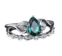 jieGorge Ringe Männer Glänzender grüner Zirkonia-Ring, Tropfenform, Zirkonia, Versprechensringe, Set, Tropfenring, Verlobung, Ehering, Ring-Sets (Green, 9)