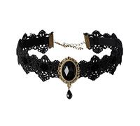 jieGorge Silber Anhänger Retro Gothic Lace Choker Elegant Sexy Halskette Black Lace Choker Clavicle Chain Halskette mit Strass Spitzenschmuck für Frauen Mädchen Trendige Halskette (Black, One Size)