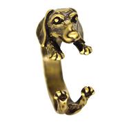 jieGorge Trendige Ringe Dackel Haustier Hund Tier Ring Modeschmuck Wurst Hund Punk offen Verstellbarer Ring Wurst Hund offen Trend Ring (Gold, One Size)