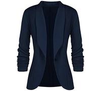 JIER Damen 3/4 Ärmel Blazer Sommer Cardigan Dünn Längere Elegant Leicht Business Jacke Slim Fit Anzug Trenchcoat Anzugjacke Mantel Oberteil (Marine,Medium)