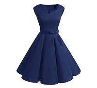 JIER Damen 50er Retro Vintage Kleid 1950er V-Ausschnitt Kleid Cocktailkleid Rockabilly Retro Schwingen Kleid Faltenrock Vintage Kleid Cocktail Party Brautjungfernkleider (Dunkelblau,X-Large)