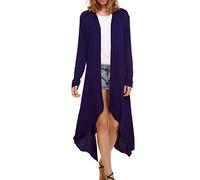 JIER Damen Asymmetrisch Strickjacke Offene Cardigan Mantel Strickmantel Lange Ärmel Langshirt Lang Cardigan Casual Wasserfall Jacke Langarmshirt (Dunkelblau,Large)
