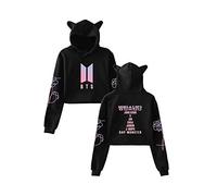 JIER Damen Cat Kurze Hoodies Bauchfreier Brief Pulli MäDchen Langarm Kpop Kapuzenpullover Casual Hoodie Sweatshirt Pullover Bluse Tops (Schwarz,Small)