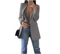 JIER Damen Elegant Langarm Blazer Langärmliger Anzugjacke Einfarbig Cardigan Business Slim Fit Bolero Jacke Anzug Trenchcoat Mantel mit Tasche (Grau,Large)