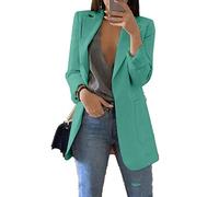 JIER Damen Elegant Langarm Blazer Langärmliger Anzugjacke Einfarbig Cardigan Business Slim Fit Bolero Jacke Anzug Trenchcoat Mantel mit Tasche (Grün,Medium)