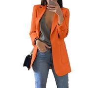 JIER Damen Elegant Langarm Blazer Langärmliger Anzugjacke Einfarbig Cardigan Business Slim Fit Bolero Jacke Anzug Trenchcoat Mantel mit Tasche (Orange,Small)