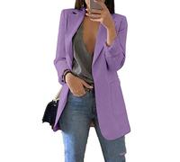 JIER Damen Elegant Langarm Blazer Langärmliger Anzugjacke Einfarbig Cardigan Business Slim Fit Bolero Jacke Anzug Trenchcoat Mantel mit Tasche (Lila,XXX-Large)