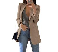 JIER Damen Elegant Langarm Blazer Langärmliger Anzugjacke Einfarbig Cardigan Business Slim Fit Bolero Jacke Anzug Trenchcoat Mantel mit Tasche (Khaki,Large)
