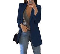 JIER Damen Elegant Langarm Blazer Langärmliger Anzugjacke Einfarbig Cardigan Business Slim Fit Bolero Jacke Anzug Trenchcoat Mantel mit Tasche (Dunkelblau,Large)