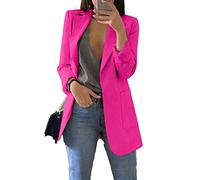 JIER Damen Elegant Langarm Blazer Langärmliger Anzugjacke Einfarbig Cardigan Business Slim Fit Bolero Jacke Anzug Trenchcoat Mantel mit Tasche (Rosenrot,XXXX-Large)