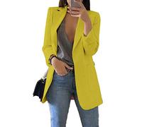 JIER Damen Elegant Langarm Blazer Langärmliger Anzugjacke Einfarbig Cardigan Business Slim Fit Bolero Jacke Anzug Trenchcoat Mantel mit Tasche (Gelb,XXXX-Large)