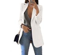 JIER Damen Elegant Langarm Blazer Langärmliger Anzugjacke Einfarbig Cardigan Business Slim Fit Bolero Jacke Anzug Trenchcoat Mantel mit Tasche (Weiß,Medium)
