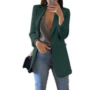 JIER Damen Elegant Langarm Blazer Langärmliger Anzugjacke Einfarbig Cardigan Business Slim Fit Bolero Jacke Anzug Trenchcoat Mantel mit Tasche (Dunkelgrün,Small)