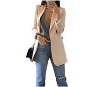 JIER Damen Elegant Langarm Blazer Langärmliger Anzugjacke Einfarbig Cardigan Business Slim Fit Bolero Jacke Anzug Trenchcoat Mantel mit Tasche (Aprikose,X-Large)