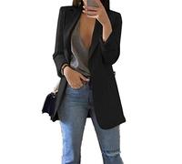 JIER Damen Elegant Langarm Blazer Sakko Einfarbig Business Slim Fit Revers Geschäft Büro Jacke Cardigan Kurz Mantel Anzüge Bolero mit Tasche (Schwarz,X-Large)