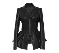 JIER Damen Gothic Kunstleder Jacke Winter Übergangs Jacke Leder Bikerjacke Kunstlederjacke PU Kunstleder Moto Jacket Damenjacke Ledermantel (Schwarz,Medium)